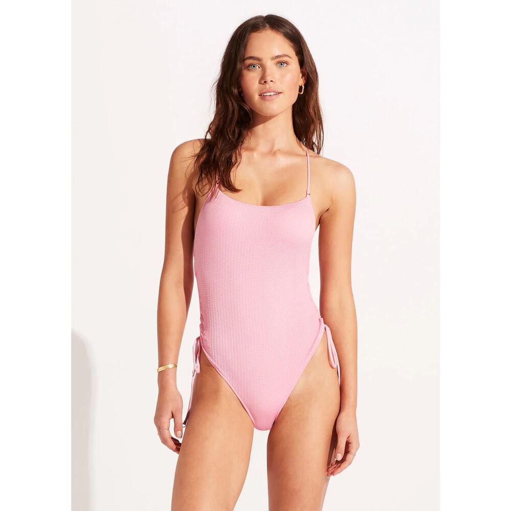Seafolly Sea Dive Scoop Neck Drawstring Side One Piece US SIZE 12 NWT